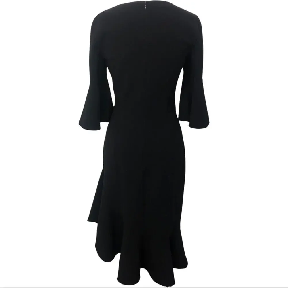 Michael Kors Collection Double-Face Stretch Wool-Crepe Ruffle Dress Black Size 4